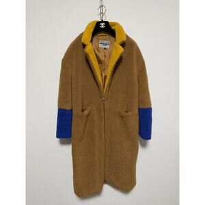 JACHS CABIN Coat Mens Small Brown Fleece Long Overcoat Colorblock Shawl Collar